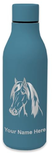 LaserGram Double Wall Stainless Steel Water Bottle, Horse Head 1, Personalized Engraving Included (Slate Blue)