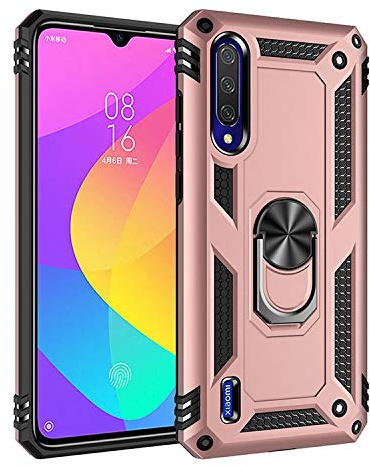 BestST Funda para Xiaomi Mi 9 Lite/Mi A3 Lite/Mi CC9 + Protectores de Pantalla,Anillo Soporte Rugged TPU y PC Cubierta de Doble Capa Hybrid Carcasa y 360 °Rotación Kickstand 2 en 1 Case.RoseOro