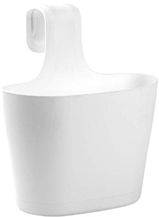 Engelland 1 x Blumentopf zum Auf-Hängen, Geländertopf, Weiß, Hängetopf, Balkon-Kasten, oval, Übertopf, Pflanzkasten, mit Wasserspeicher/Wasserauffangschale, 2,8 Liter