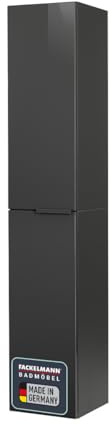 FACKELMANN Luna Hochschrank – Ca. 30 x 162 x 32 cm, hochwertiger Badschrank mit Soft-Close-System, 4 Glaseinlegeböden, Türanschlag frei wählbar/Korpus & Front in Schwarz/Anthrazit