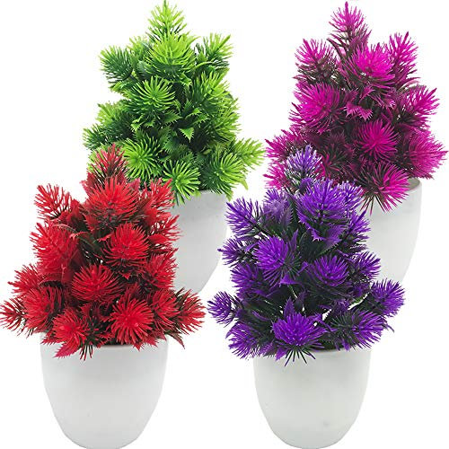 Fycooler Kunstpflanze Topffen-Künstliche Formgehölze,Pflanzen und Blumen,4 Stück Kleine-Pflanzen,Topfset,künstliches grünes-Graspflanzen,Kunststoffkräuter,Formgehölze für Haus Balkon,Erker Dekoration