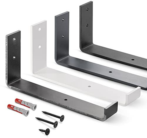 HOLZBRINK Metall Regalträger Regalhalter für Wandregal, Wandhalterung 250mm, Rohstahl mit Klarlack, 4 Stück, HLR-J-250-0000