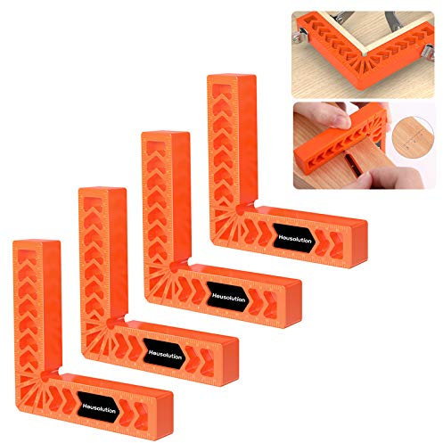 Housolution 90 Degree Positioning Squares, 4 Inch Carpentry Squares Woodworking Tool, L-Type Right Angle Clamp Tools, Corner Clamping Square for Picture Frames Boxes Cabinets Drawers (4 Pack)