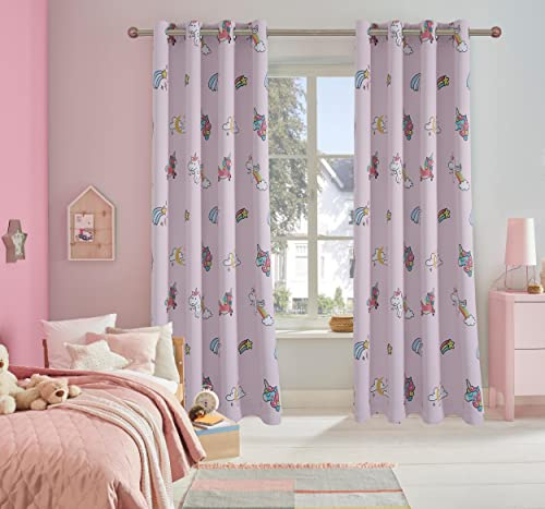 Clothink Gardine Kinderzimmer Mädchen Jungen - 140x245cm Pink Einhorn Ösen (1 Stück),Verdunkelungsvorhang Kindergardine Vorhang Blickdicht