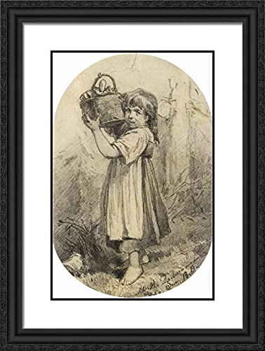 ArtDirect Vasnetsov, Viktor 19x24 Black Ornate Framed Art Print with Double Matting Titled: Girl With a Bast Basket