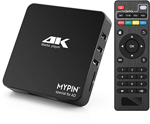 Lettore Multimediale 4K, MYPIN HD Media Player HDMI Supporta HDD da 8TB/Unità USB 256G/Scheda SD con Uscita HDMI/AV per HDTV/PPT MKV AVI MP4 H.265