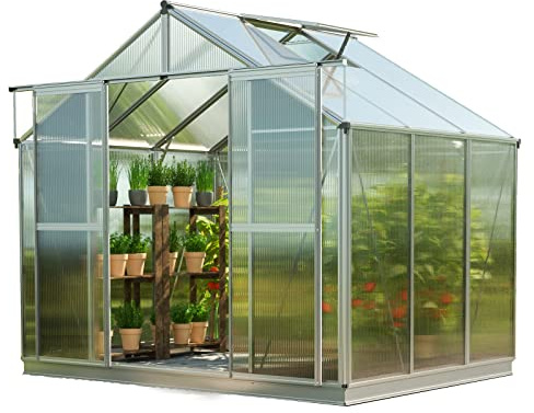 GFP Serra Topas 3 telaio in alluminio 225 x 195 cm, lastre a doppia parete di 6 mm, con apri-finestra automatico e telaio di fondazione