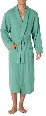 Amazon Essentials Men's Lightweight Cotton Waffle Bathrobe (Available in Big & Tall), Teal Blue, Medium-Large