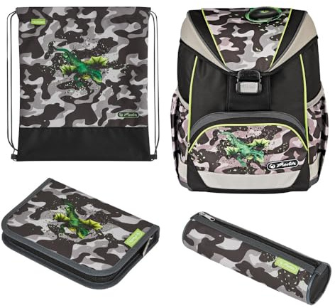 herlitz Schulranzen Set 6-teilig Camo Dragon Ergonomische Ultraleichte Schultasche 1.Klasse Junge Mädchen Kinder 16 L
