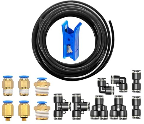 HUAZIZ 10 Meter PU Pneumatikschlauch, Pneumatic Polyurethane Schlauch, Flexibel Druckluftschlauch Black, Outside 6 mm x Inside 4mm mit 14 Stück Black Pneumatikverbinder (Y/T/L/I förmig)