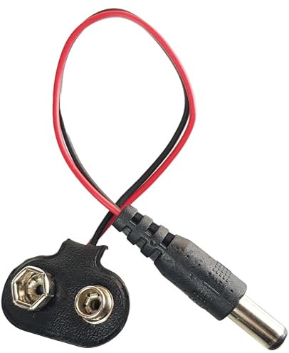 Clip de batería de 9 V con enchufe de barril de 5,5 mm x 2,1 mm - Conector de alimentación CC para Arduino Uno, tiras LED, proyectos electrónicos (10 piezas)
