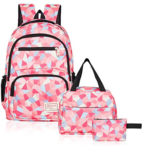 Sciphylia Schulrucksack Mädchen Kinder Schultasche Teenager Rucksack Wasserdicht Leichtgewicht Schulranzen Set mit Lunchpaket & Federmäppchen für Mädchen Jungen Schule Freizeit, Rosa