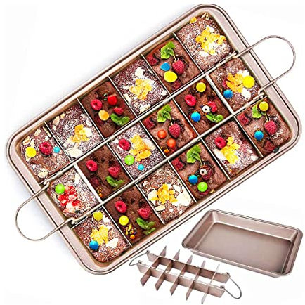 FOGARI Antihaft Brownie Backform – 31 x 20 x 3,7 cm, ideal für das Backen von leckeren Brownies und Kuchenkeksen. Für gleichmäßiges Backen und müheloses Herauslösen