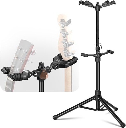 CAHAYA Doppel-Gitarrenständer Boden Verstellbarer Klappbar: 2 Gitarren Gitarrenständer mit Stabil Stativ für e-gitarre, Akustikgitarre, Konzertgitarre, Westerngitarre, Gitarrenzubehör CY0325
