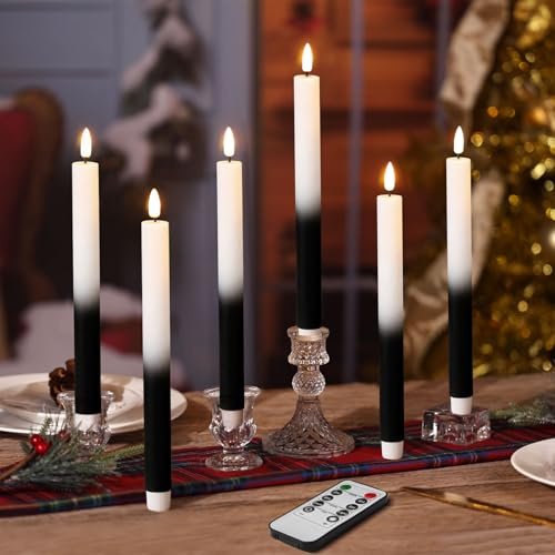 Eywamage Schwarze flammenlose Kerzen mit Fernbedienung, flackernde batteriebetriebene Halloween-LED-Kerzenleuchter Set aus 6