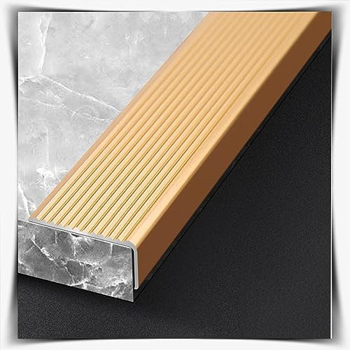 ZJIEX ILOOXI Aluminium Treppenkantenprofil Winkelprofil Anti-Rutsch Treppenkante Treppenkantenschutz, L-Form Treppenprofil, Für Parkett Und Laminat(Gold,L90cm-W7cm)