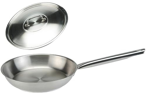 SKK flache Pfanne Ø 20 cm - induktionsfähige 18/10 Edelstahl Bratpfanne - kleine Edelstahlpfanne mit Deckel