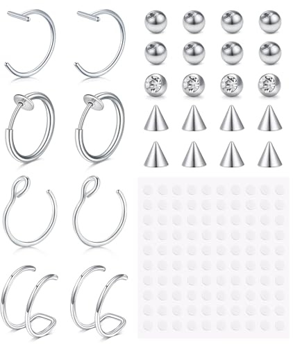 Longita Fake Nose Ring Fake Lip Piercing non Piercing Lip Ring Hoop Stick on Snake Bites Faux Eyebrow Piercings Clip on Earring Cuffs Small Earring Hoop no Pierced