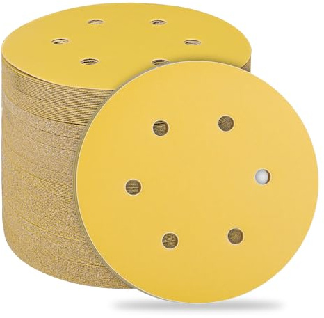 STEBRUAM 50 Stück Schleifpapier 150mm Klett 600 Körnung | Profi 6 Löcher Schleifscheiben für Exzenterschleifer,Schleifblätterfür Holz Metall und Farbe Gelb