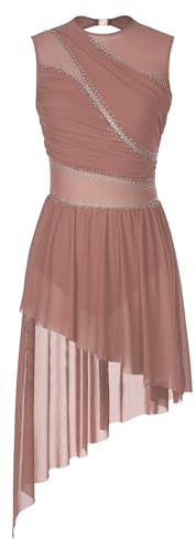 dPois Asymétrique Robe de Danse Classique Femme Adulte Justaucorps Gymnastique Ballet Leotard Robe Danse Lyrique Latine Tango Danseuse Performance Rose Poussiéreux M