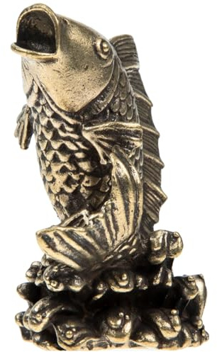HOMSFOU Brass Carp Statue Koi Fish Ornament Vintage Carp Statue Indoor Desktop Decor Small Brass Craft Figurine for Home Cabinet Office Animal Decor