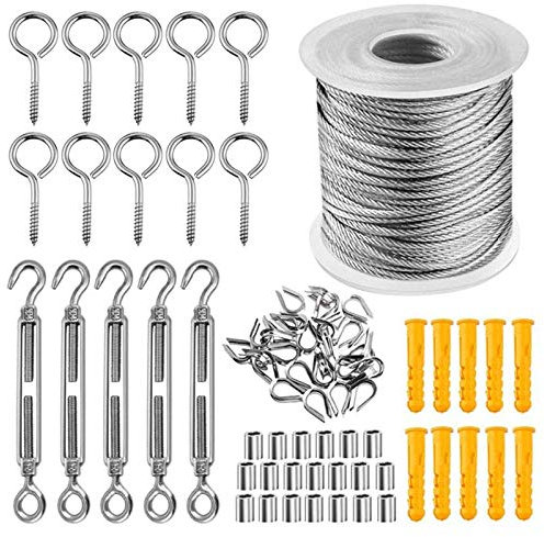 Edelstahlseil,Edelstahl Stahlseil Weiche Kabel Edelstahl Wäscheleine Flexibles Drahtseil 5 7 STÜCKE Durchmesser 2mm Kit 30meter Haken beschichtetes Flexibles Drahtseil