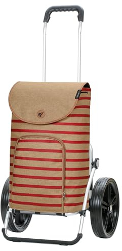 ANDERSEN Einkaufstrolley - Royal Shopper Eske rot | mit Kugellagerrädern, große Räder, 29 cm, aus Alu, bis 50 kg - Tasche mit Kordelzug, Fronttasche, Reflektoren, 47 L