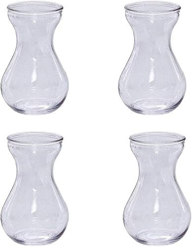 Vaso in vetro trasparente, piccolo, da tavolo, per giacinto, narciso, centrotavola, soggiorno, cucina, ufficio, matrimonio (4 pezzi)