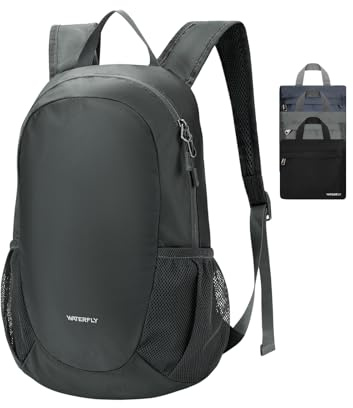 WATERFLY Ultraleicht Rucksack Faltbar 18L: Klein Packable Wanderrucksack Leicht Dünner Tagesrucksack Sportlich Daypack für Sport Outdoor Wandern Reisen Städtetrips Einkaufen Herren Damen