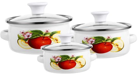 IMIKEYA Enamel Cooking Pot Set Mini Soup Saucepan Double Handles Small Stockpot Flat Bottom Stew Pot for Instant Noodles and Daily Use 3pcs Set