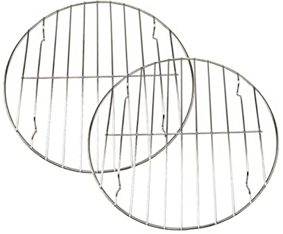 GRIRIW 2 Pcs Stainless Steel Round Meat Net Grilling Rack Fish Roast Rack for Bbq and Pizza Baking 28cm Suitable for Outdoor and Oven Use