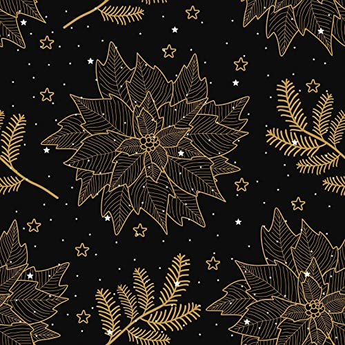 VEELIKE Tapete Blumen Weihnachts Schwarz Gold Blumentapete Vintage Weihnachtsdeko Klebefolie Blumen Schwarz Gold Tapeten Wohnzimmer Muster Tapete Blätter Wand Dekoration Schlafzimmer 44.5cm×300cm