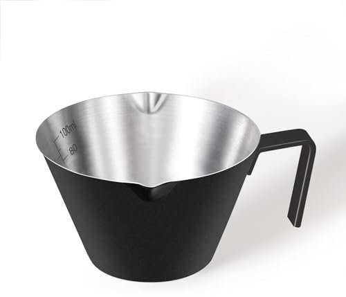 carrottimes 1Pc Stainless Steel Espresso Cups, Double Spout Metal Measuring Cup with Dual Scale, Espresso Shots Cup with Handle, Coffee Bean Weighing (Black), 3.4oz/100ml