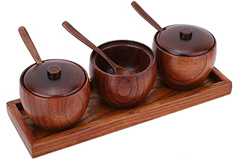TräKryddkruka, Set med Kryddkruka, Kryddkruka 3 Träkryddburk, för Kaffe, Socker Hushållsbruk Hem, Kök, Diskkruka, Salt