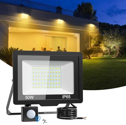 vighep Strahler Mit Bewegungsmelder Aussen 50W - 5000LM 3000K Warmweiß Helles Lampe Mit Bewegungsmelder Aussen - IP65 Wetterfest Pir-Leuchten Im Freien Für Garten Lagerhaus Spielplatz Garage