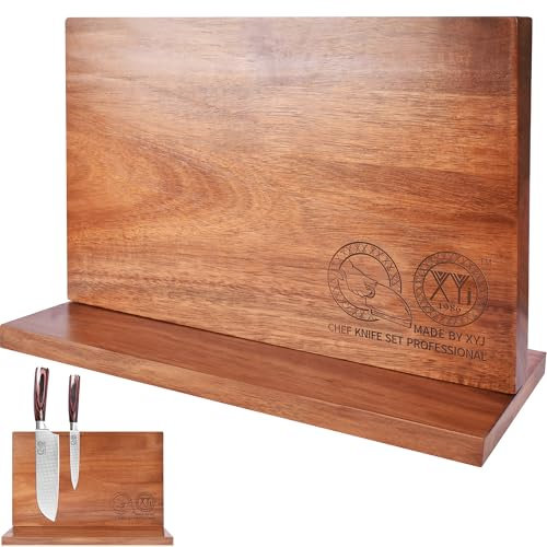 XYJ Magnetic Knife Block Holder Rack Akazienholz Magnetische Ständer mit starken Magneten Multifunktionale Messerhalter Küche Storage Organizer Tool Zubehör