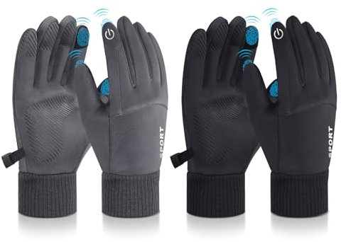 2 Paar Fahrradhandschuhe Winddichte Touchscreen Handschuhe Warme Winterhandschuhe Rutschfest Sporthandschuhe Wasserdichter Fahrrad Handschuhe für Männer Frauen Wandern Fahren Klettern Reiten Skifahr