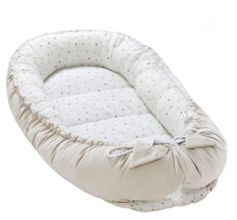 Pepi - Baby-Nest mit Rüschen - Nestchen Baby mit Rüschen - Baby-Nestchen für Neugeborene - Kuschelnest mit antiallergischer Füllung - Kokon aus Velvet und Baumwolle (Velvet, Gold Galaxy)