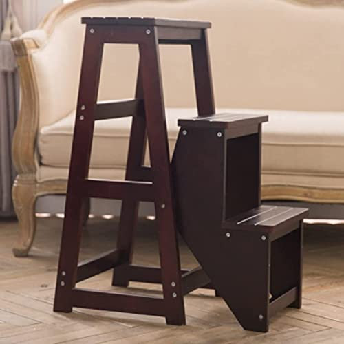 Escabeau pliable en bois massif à 3 marches avec rangement multi-couches Marron/marron