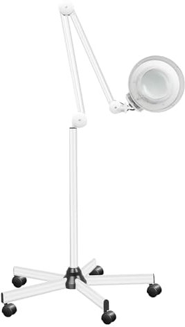 LED Lupenleuchte 5 Dioptrien Lupe Mobile Lupenlampe Schreibtischlampe Arbeitsplatzlampe mit Rollstativ für Lesen Hobbys Basteln Senioren