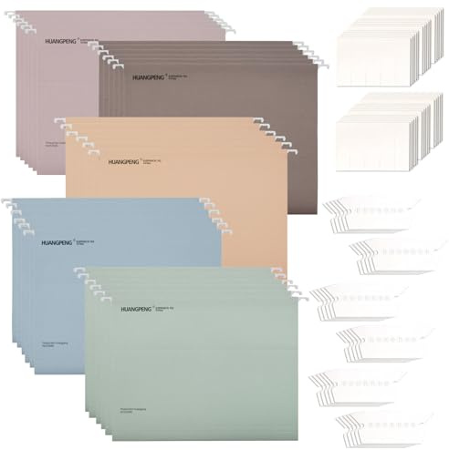 LOPYXBR Lot de 30 dossiers suspendus A4 pour armoires de classement, intercalaires colorés avec onglets et inserts de cartes pour bureau et maison (5 couleurs)