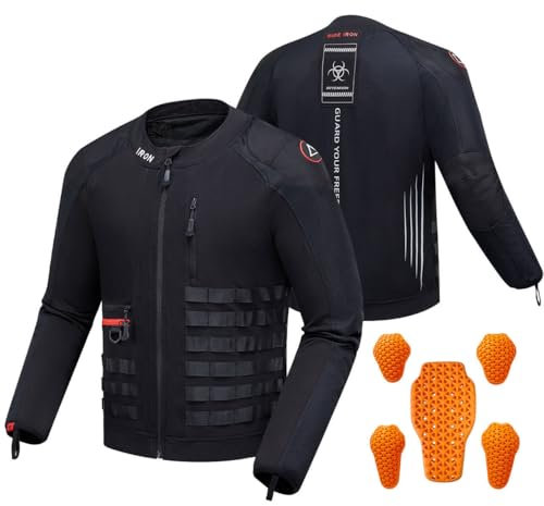 IRON JIA'S Motorradjacke Herren Schutzjacke protektorenjacke 1×Rückenprotektor(CE-1) 2×Schulterprotektor(CE-2) 2×Ellbogenschützer(CE-2) XL