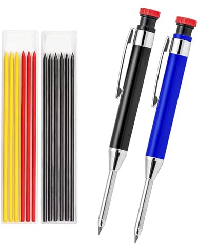 greywolf 2er-Pack Zimmermannsbleistifte, robuste Zimmermannsbleistifte mit 14 Minen, lange Spitze, Tieflochmarker, integrierter Spitzer, für Tischler, Architekten (Schwarz, Rot)