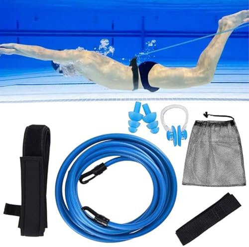 Schwimmgurt für Pool,Schwimmgurt Schwimmtrainer,Schwimmhilfe Schwimmtrainer Gürtel,Einstellbare Schwimmgurt für Pool 4M,Pool Widerstandstraining Zugseil,mit Ohrstöpfen und Nasenklappen