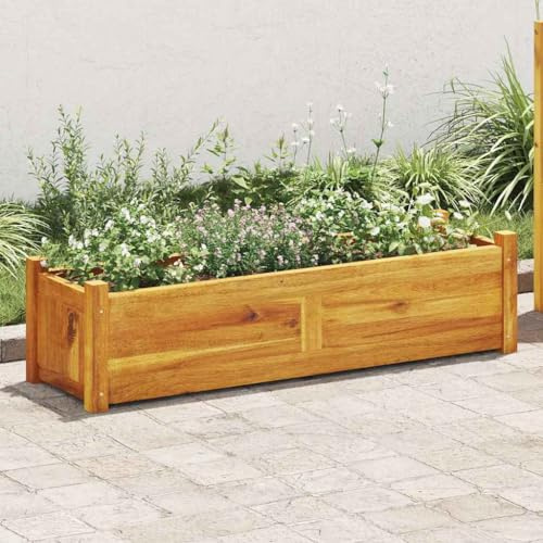 Myheimly Akazienholz Hochbeet Pflanzkasten Blumenkasten Blumenkübel Pflanztrog 100 x 30 x 25 cm