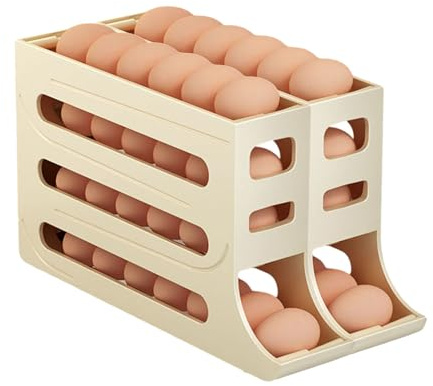 Lot de 2 porte-œufs à 4 niveaux pour réfrigérateur – Organisateur automatique d'œufs de réfrigérateur à roulettes, distributeur d'œufs peu encombrant, récipient à 30 œufs de grande capacité pour