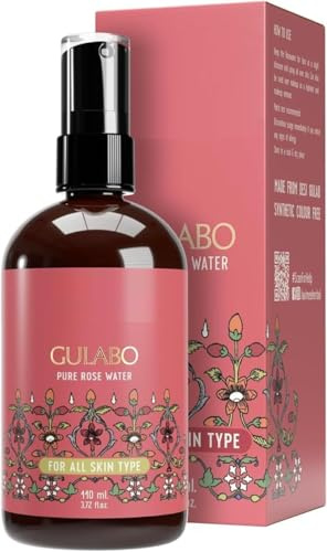 DX Gulabo Premium Rosenwasser 110 ml | Haut-, Gesichts- und Haar-Toner | Ohne Parabene, ohne Alkohol | gleicht und stellt den pH-Wert der Haut wieder her | für alle Hauttypen