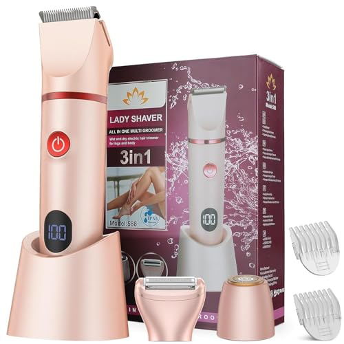 XkuiHF Rasoio Elettrico, 3 in 1 Rasoio Donna Inguine,Rasoio Elettrico Corpo Donna, nna Viso Bikini Corpo Tagliapeli corporeo per donna Epilatore per zona Bikini-Trimmer Impermeabile