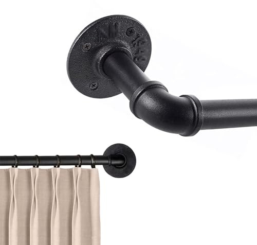 Tringle à rideaux extensible de 213 cm à 365 cm - Tringle à rideaux à œillets industrielle pour salon, salle de bain, chambre à coucher - Noir
