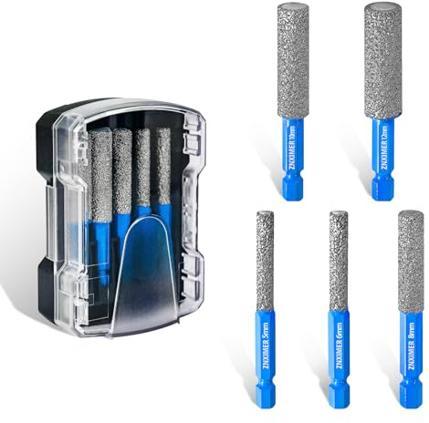 ZNXIMER Lot de 5 forets diamantés pour céramique, porcelaine, verre, marbre, carrelage, granit, pierre et plus encore – Lot de 5 forets diamantés pour un perçage et un fraisage efficaces et précis
